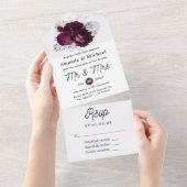 Invitation Tout En Un Mariage floral argent et Bourgogne (Déchirure)
