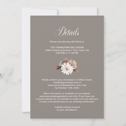 Invitation Tout en un Mariage Floral Automne (Dos)