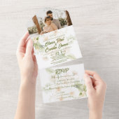 Invitation Tout En Un Mariage Floral Beige Vert Inviter RSVP TOUS EN UN (Déchirure)
