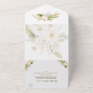 Invitation Tout En Un Mariage Floral Beige Vert Inviter RSVP TOUS EN UN