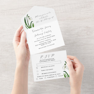 Invitation Tout En Un Mariage Floral Blanc Aquarelle aux Perce-Neige