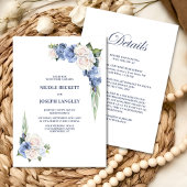 Invitation Tout en un Mariage Floral Blanc Bleu