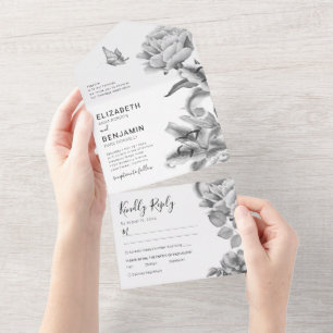 Invitation Tout En Un Mariage Floral Blanc Noir Tout En Un