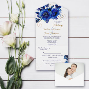 Invitation Tout En Un Mariage floral bleu
