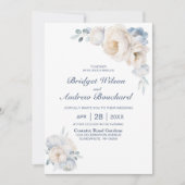 Invitation Tout en un Mariage floral bleu blanc Dusty (Devant)