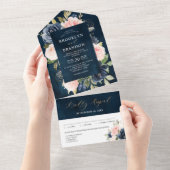 Invitation Tout En Un Mariage floral bleu bleu bleu roux rose (Déchirure)