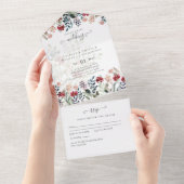 Invitation Tout En Un mariage floral bleu-bleu-outremer 3in1 (Déchirure)