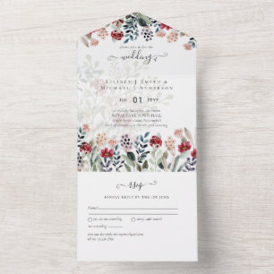 Invitation Tout En Un mariage floral bleu-bleu-outremer 3in1