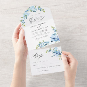 Invitation Tout En Un mariage floral bleu clair 