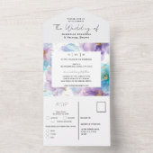Invitation Tout En Un Mariage floral bleu clair et translucide (À l'intérieur)