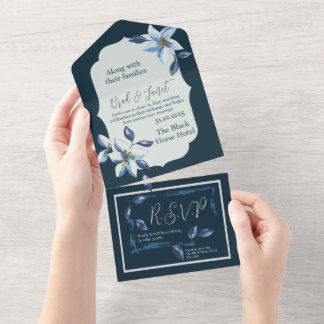 Invitation Tout En Un Mariage Floral bleu classique
