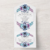 Invitation Tout En Un Mariage Floral Bleu Et Violet (À l'intérieur)