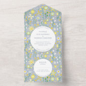 Invitation Tout En Un Mariage Floral bleu jaune moderne (À l'intérieur)
