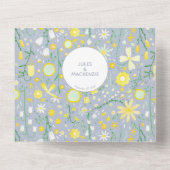 Invitation Tout En Un Mariage Floral bleu jaune moderne (Verso)
