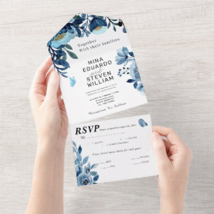 Invitation Tout En Un Mariage floral bleu marine