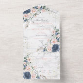 Invitation Tout En Un Mariage floral bleu pâle rose rose pâle (À l'intérieur)