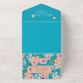 Invitation Tout En Un Mariage floral bleu roux rose et brun (Dehors)