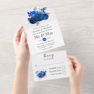 Invitation Tout En Un Mariage floral bleu royal et argent