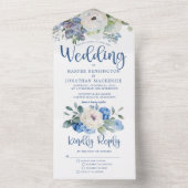 Invitation Tout En Un Mariage floral bleu rustique (À l'intérieur)