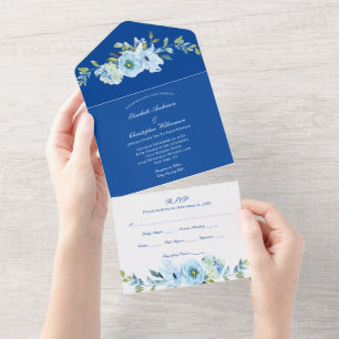 Invitation Tout En Un Mariage Floral Bleu Tout en un