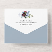 Invitation Tout En Un mariage floral bleu turquoise bordeaux (Verso)