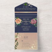 Invitation Tout En Un Mariage Floral Blush Rustic Navy (À l'intérieur)