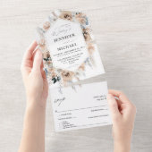 Invitation Tout En Un Mariage Floral Boho Bleu & Beige (Déchirure)