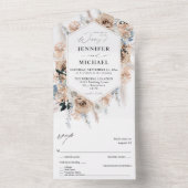Invitation Tout En Un Mariage Floral Boho Bleu & Beige (À l'intérieur)