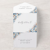 Invitation Tout En Un Mariage Floral Boho bleu en une seule invitation (Dehors)