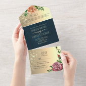 Invitation Tout En Un Mariage Floral Bois Rustique Tout en un (Déchirure)