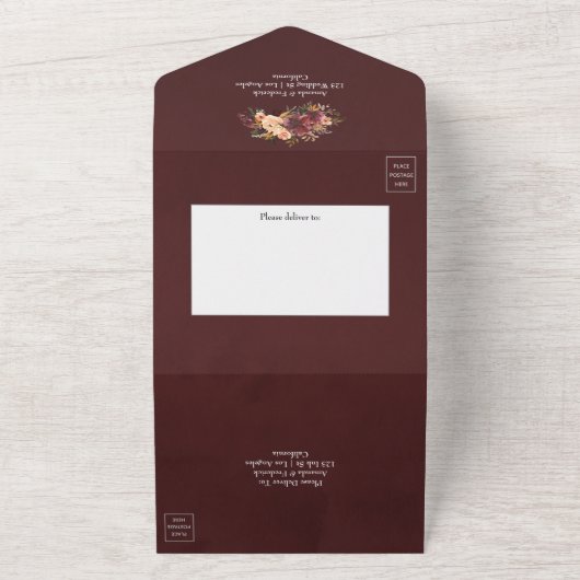 Invitation Tout En Un Mariage floral Bordo Peach (Dehors)