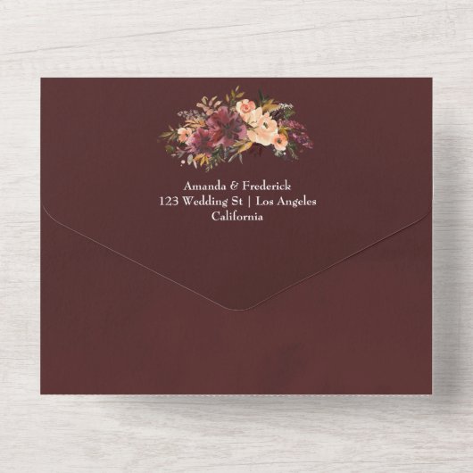 Invitation Tout En Un Mariage floral Bordo Peach (Verso)