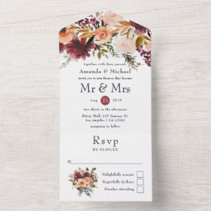 Invitation Tout En Un Mariage floral Bordo Peach