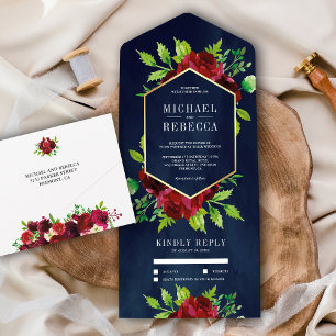 Invitation Tout En Un Mariage Floral Bourgogne Rustique Or Bleu Nuit
