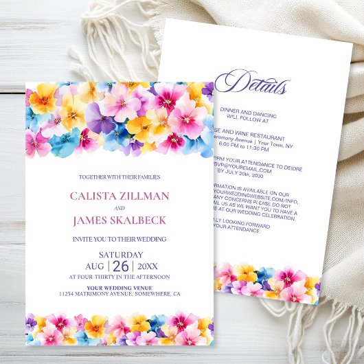 Invitation Tout en un Mariage floral coloré