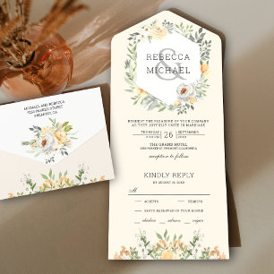 Invitation Tout En Un Mariage Floral Crème Rustique Aquarelle Douce