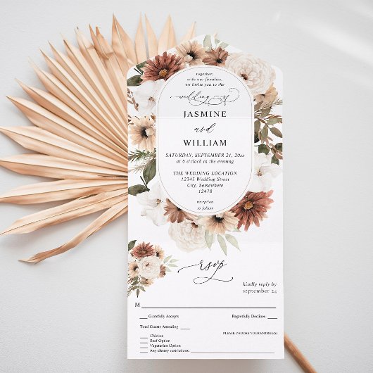 Invitation Tout En Un Mariage floral de Boho neutre rustique