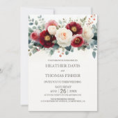 Invitation Tout en un Mariage floral de Bourgogne et blanc (Devant)