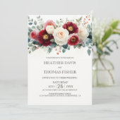 Invitation Tout en un Mariage floral de Bourgogne et blanc (Debout devant)