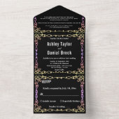 Invitation Tout En Un Mariage Floral De Frame De Neon Noir Et Blanc (À l'intérieur)