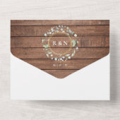 Invitation Tout En Un Mariage Floral de Greenery Monogramme en Bois Rust (Verso)