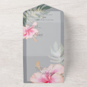 Invitation Tout En Un Mariage Floral de Hibiscus Rose Tropical Rustique (Dehors)