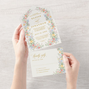 Invitation Tout En Un Mariage Floral de Jardin Orné de Pastel Doux de Pr