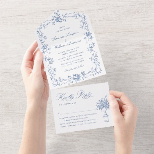 Invitation Tout En Un Mariage Floral de la Renaissance (Déchirure)