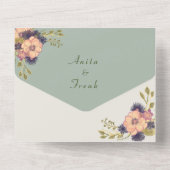 Invitation Tout En Un Mariage floral de Pêche verte Sage (Verso)