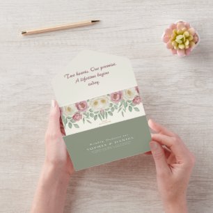 Invitation Tout En Un Mariage Floral de Pivoine Rose Poussiéreuse Romant