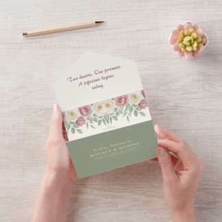 Invitation Tout En Un Mariage Floral de Pivoine Rose Poussiéreuse Romant