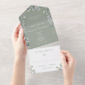 Invitation Tout En Un Mariage Floral de Sauge Verte (Déchirure)