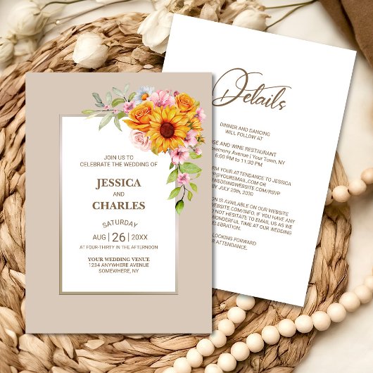 Invitation Tout en un Mariage floral de tournesol