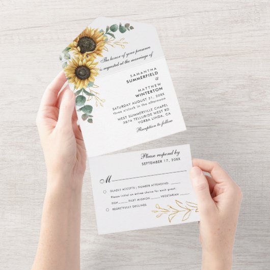 Invitation Tout En Un Mariage floral de tournesol Eucalyptus verdure (Déchirure)